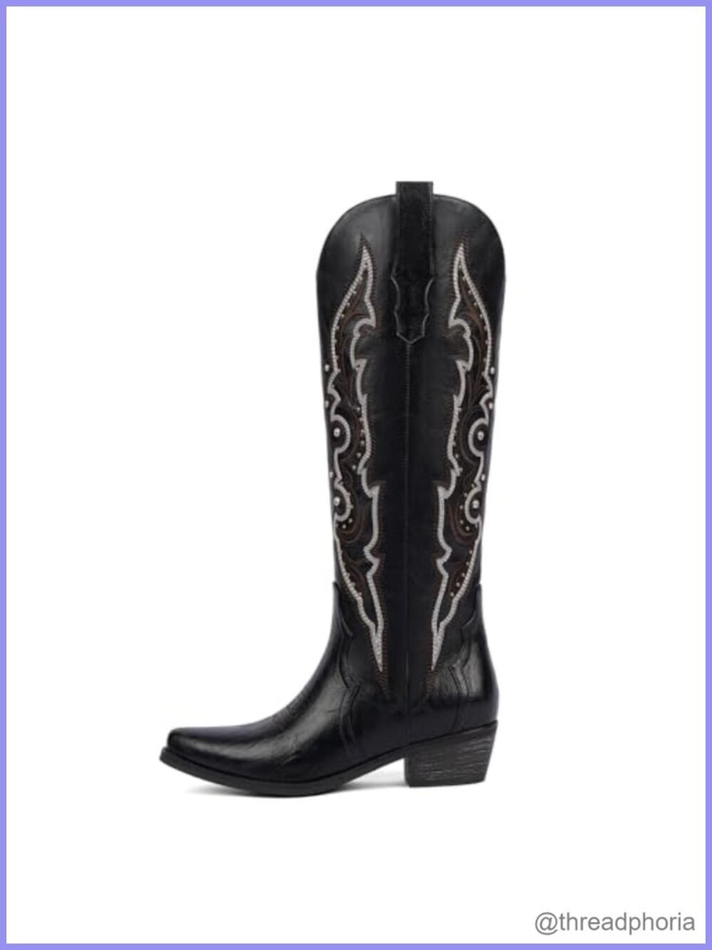 Women's Knee High Rhinestone Embroidered Western Cowboy Boots with Almond Toe